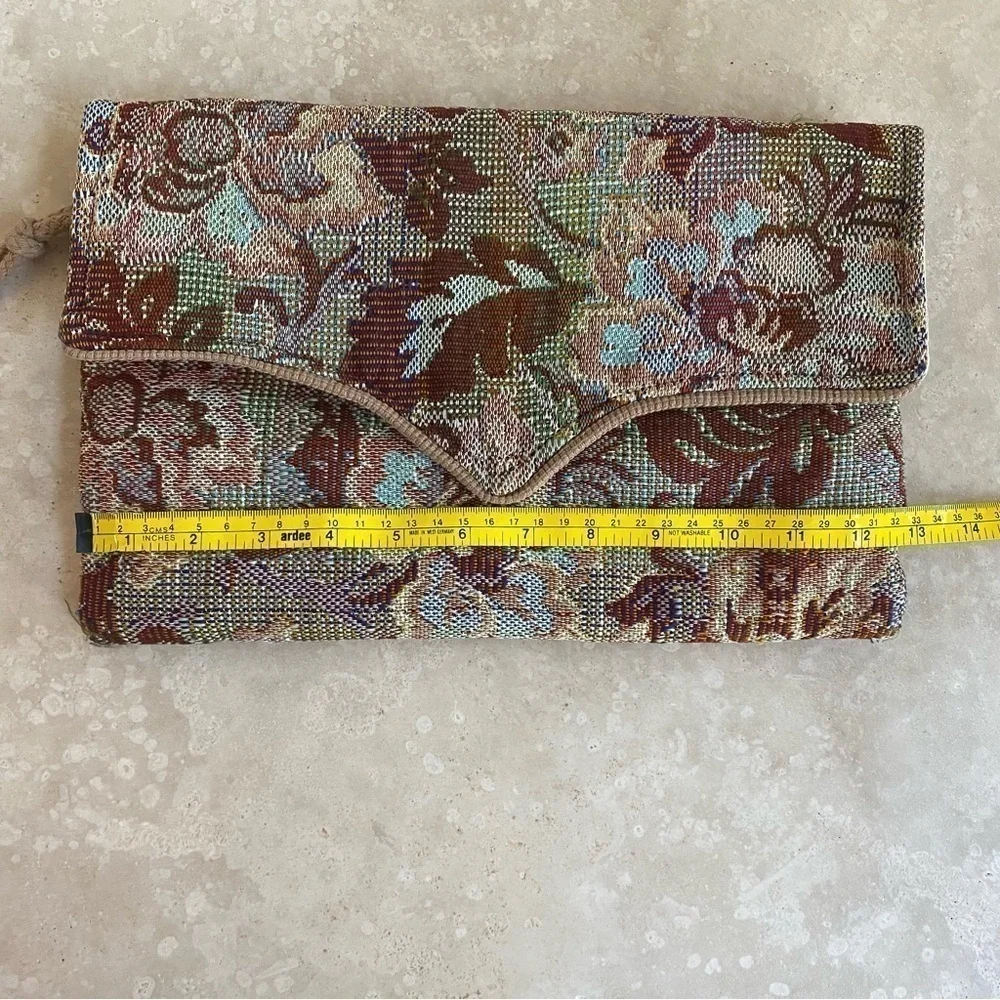 Tibor Handbags California Vintage Floral Tapestry Bohemian Foldover Clutch